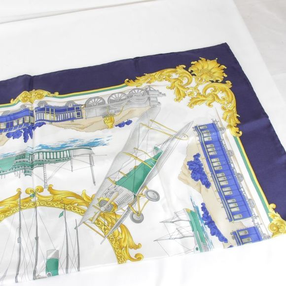 Celine Large Size 90 Blue Scarf Silk Women - Picture 6 of 7